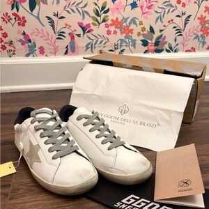 Golden Goose White Sneakers with Gray Star